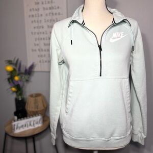 Nike Light Green 1/2 Zip Hooded Sweatshirt Fleece XS Women Logo Pockets